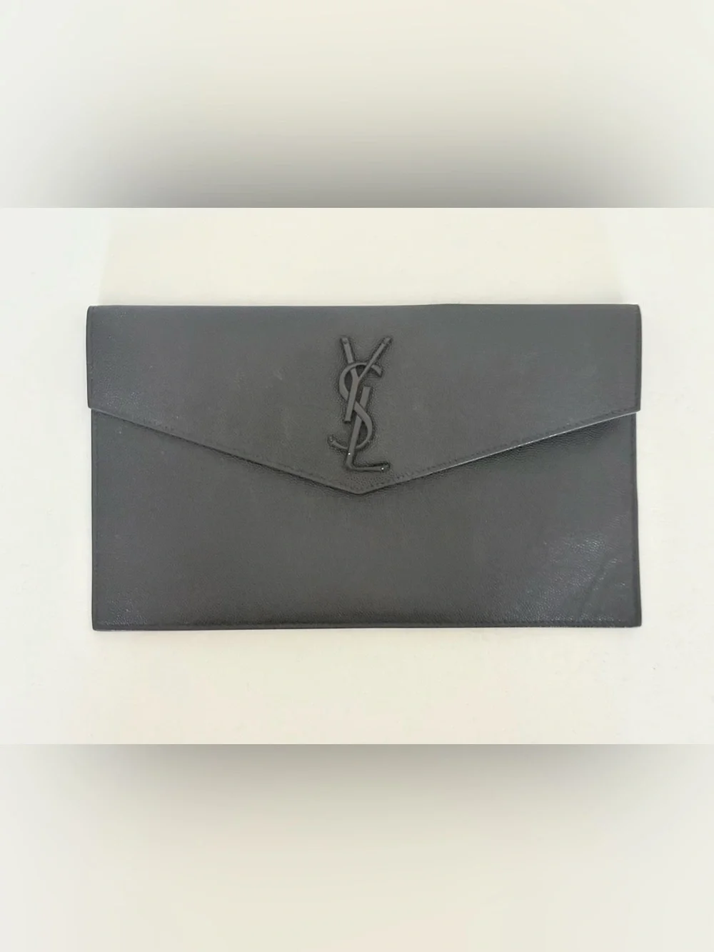 Saint Laurent Black Leather YSL Logo Envelope Clutch